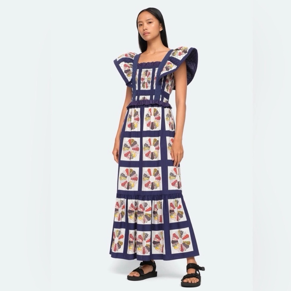 Sea New York Navy and Cream Floral Patchwork Maxi Dress - Picture 2 of 7